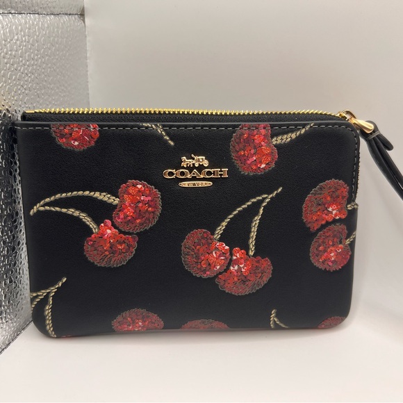 Coach Black and Red Floral Wristlet - Picture 5 of 8